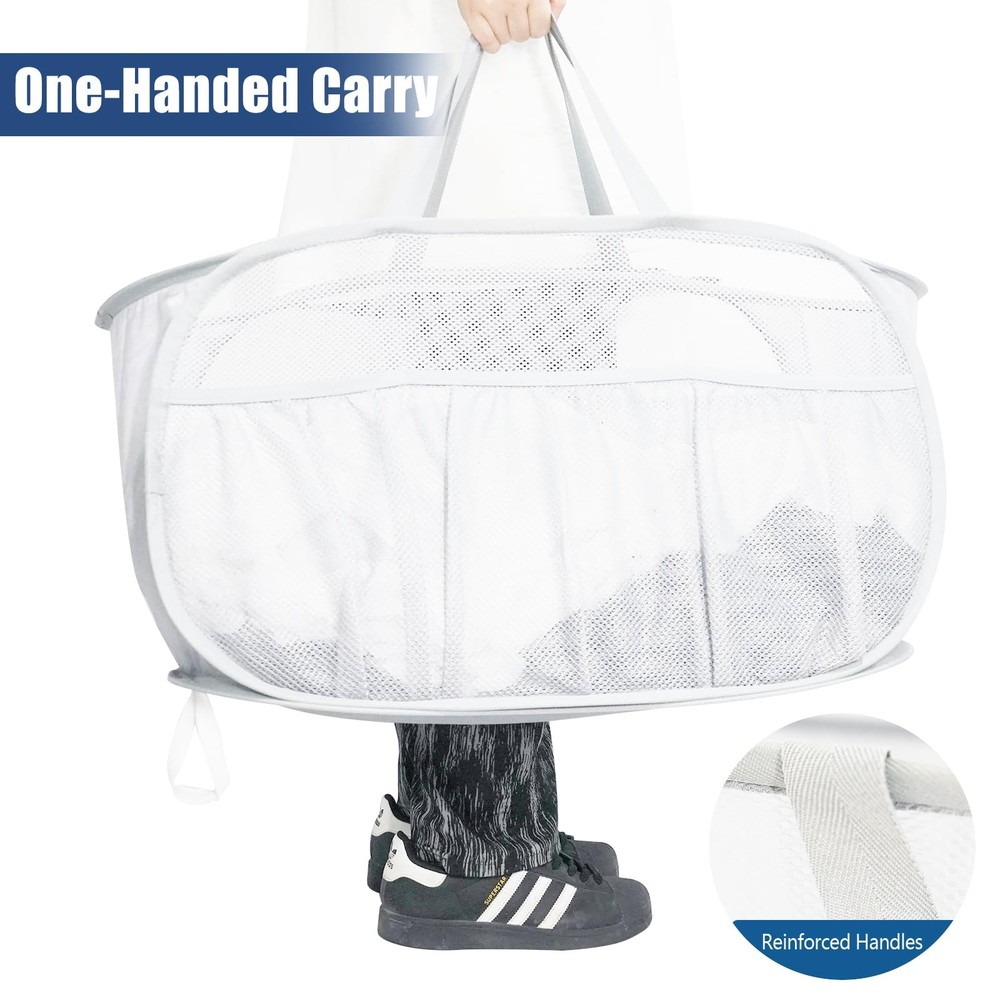 2 Pack Collapsible Laundry Baskets, Upgrade Pop Up Laundry Hamper with Conven...