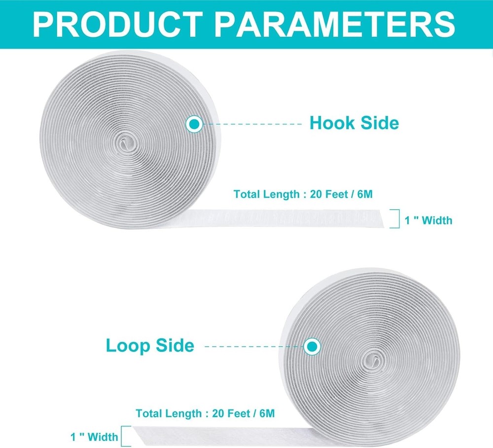 20Ft*1 inch Hook and Loop Tape Roll, Tapes Strips with Sticky Back