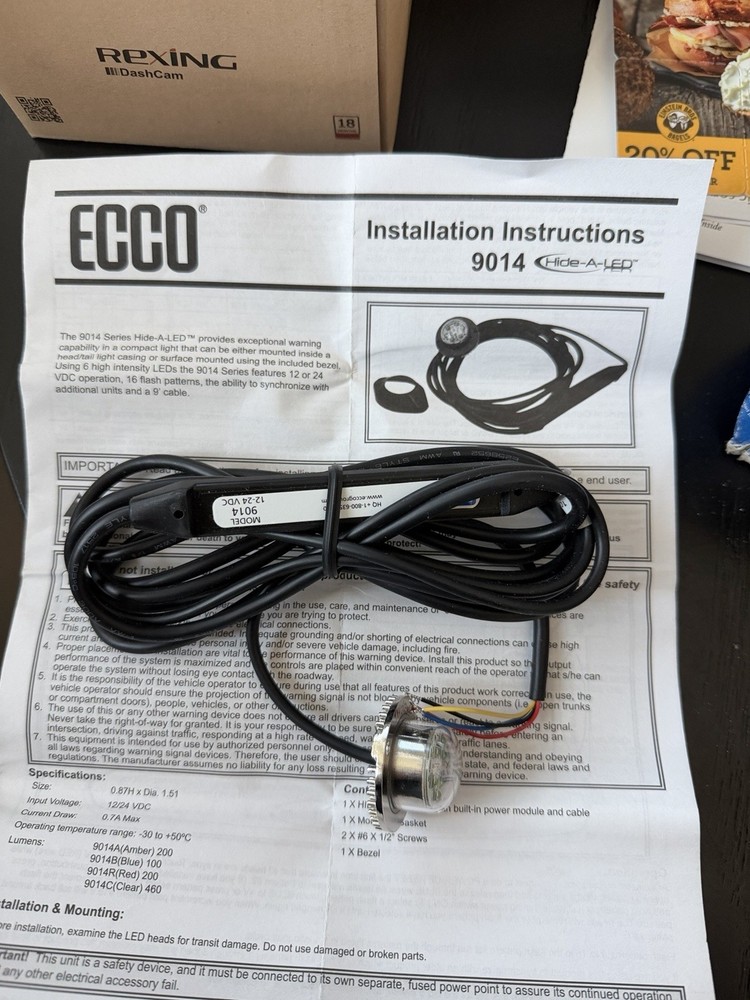 ECCO 9014C White LED Strobe Light Drill-in headlight tail light Surface Mount