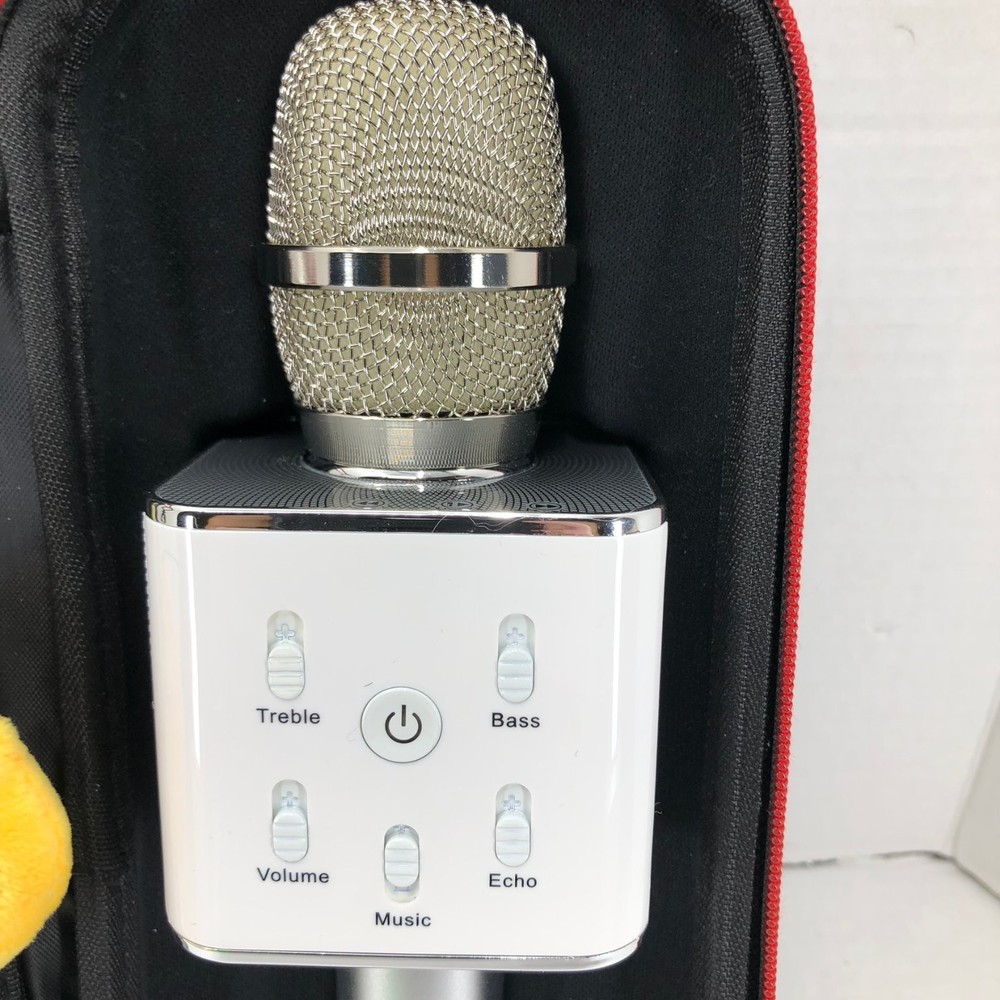 Wireless Bluetooth Karaoke Microphone Silver w/ Case & Accessories Kids Fun Gift