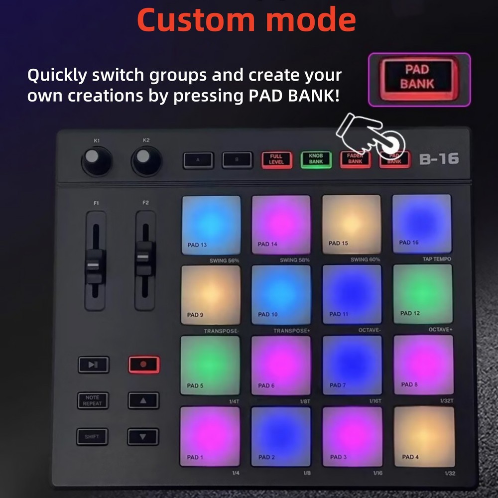 16 Fat RGB Illuminated Beat Pads MIDI Pad Controller Beat Maker Machine