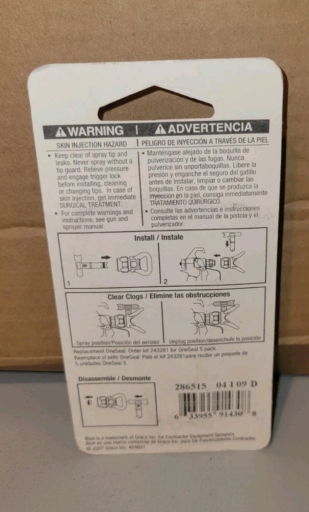 Graco Rac 5 Switch Tip 286515 Reversible Spray Tip 515 B16D New