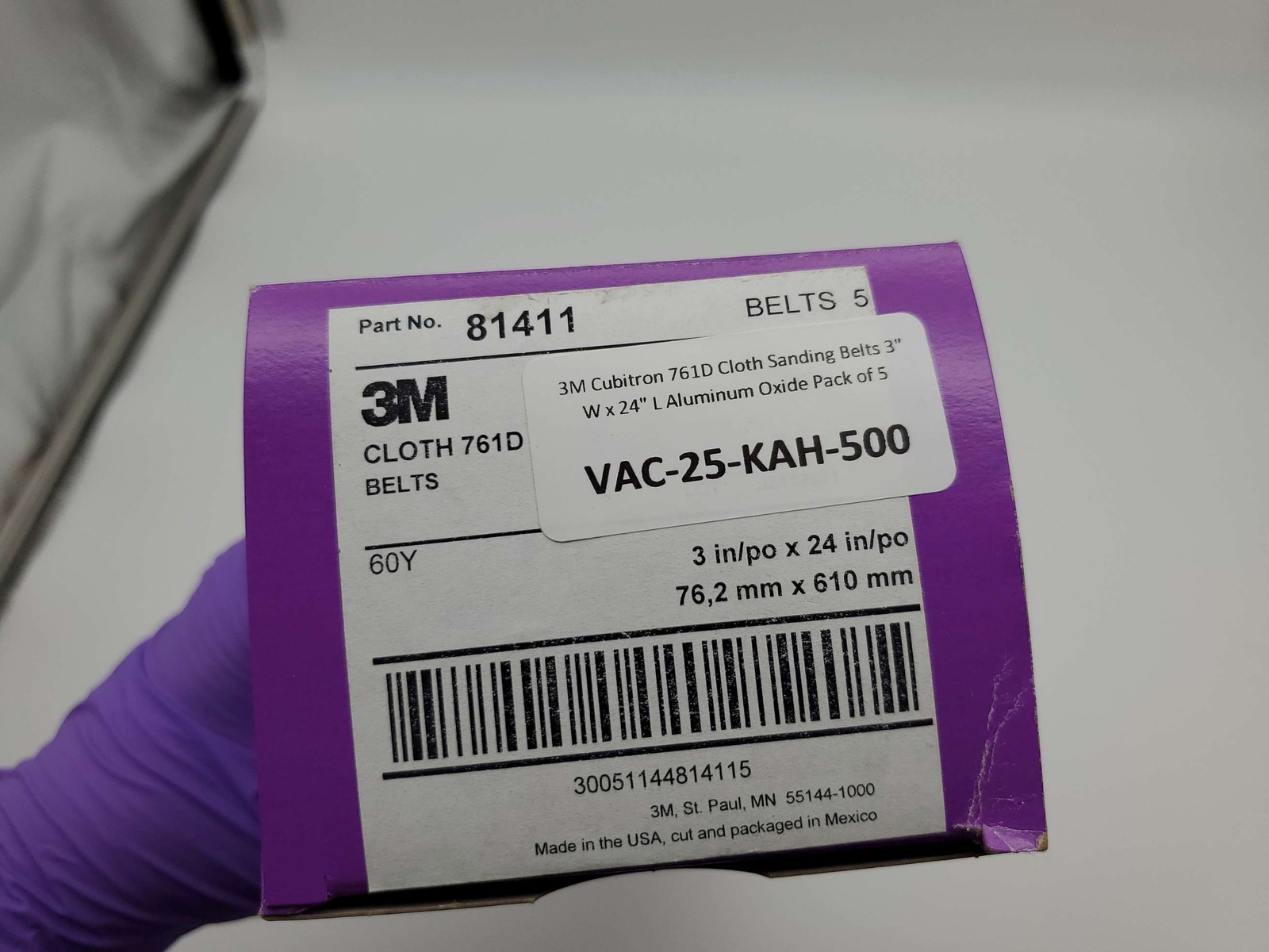 3M Cubitron 761D 60 Grit Sanding Belts 3" W x 24" L Aluminum Oxide Pack of 5