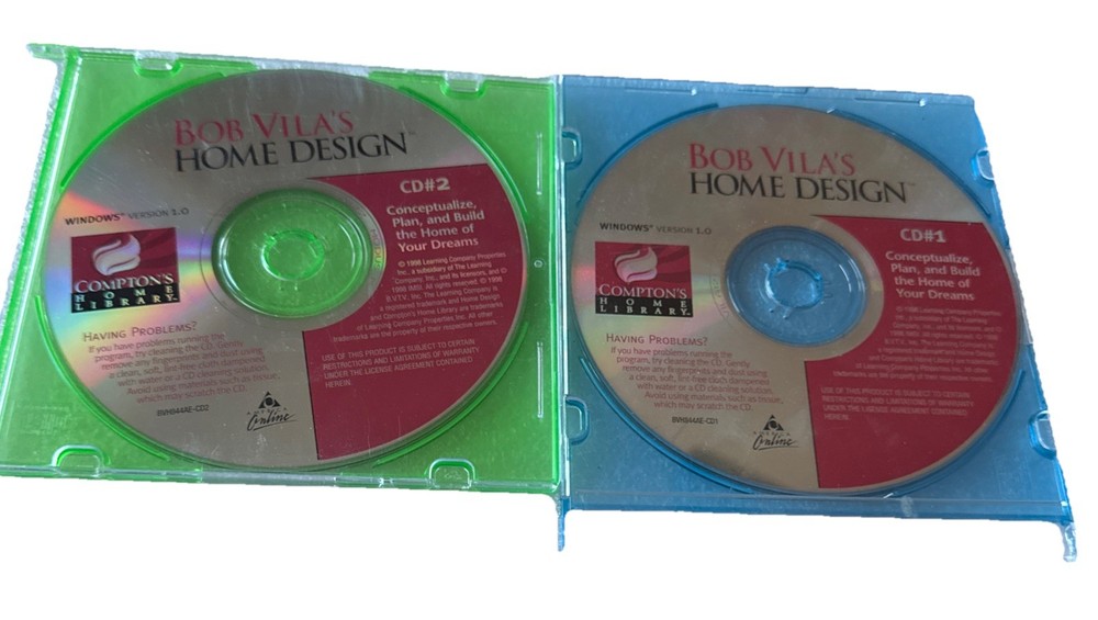 Bob Vila's Home Design - Windows Version 1.0 (PC, 1998, Compton's, 2-Disc) Used