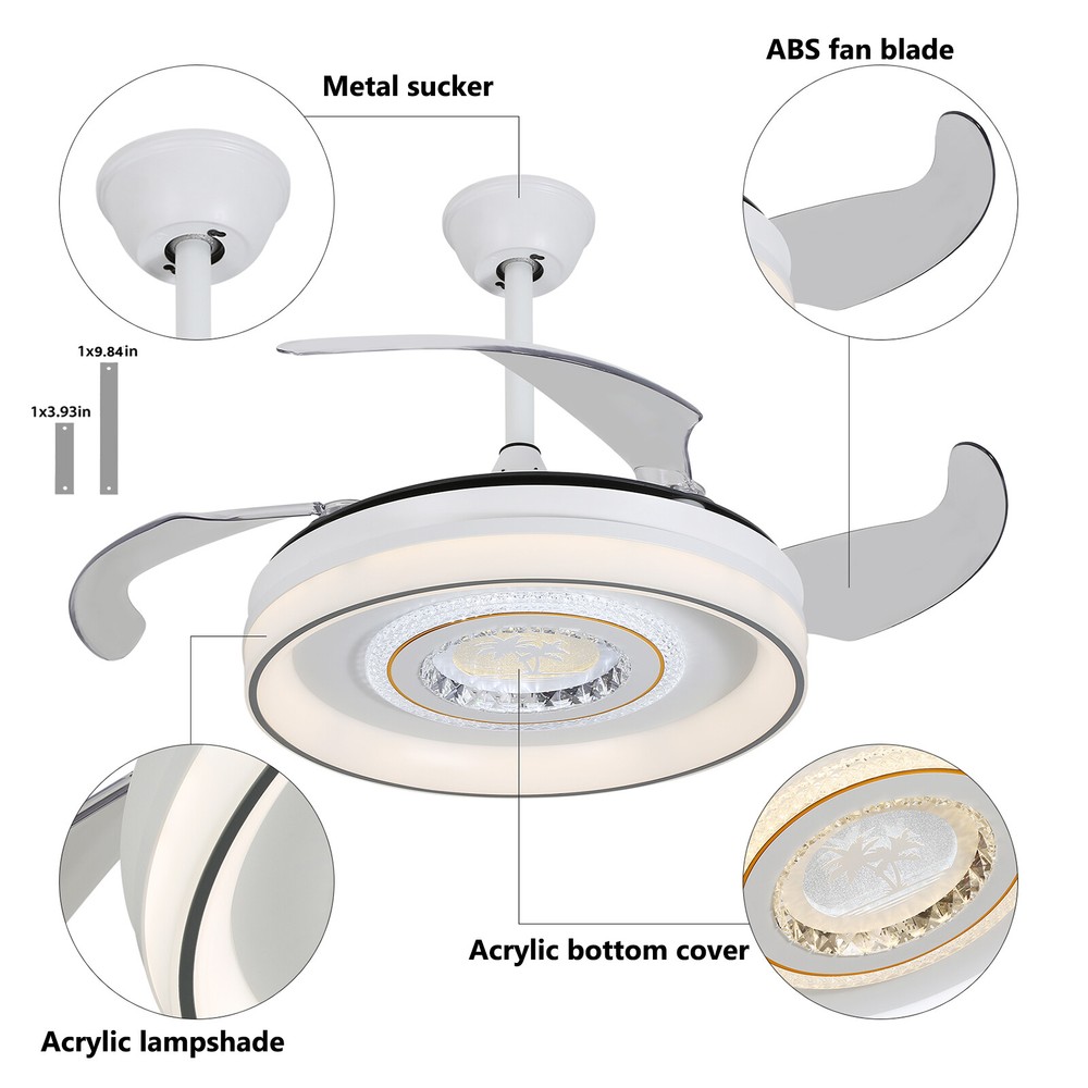 42in Modern Flush Mount Round Dimmable Ceiling Fan Light W/Remote White & Grey