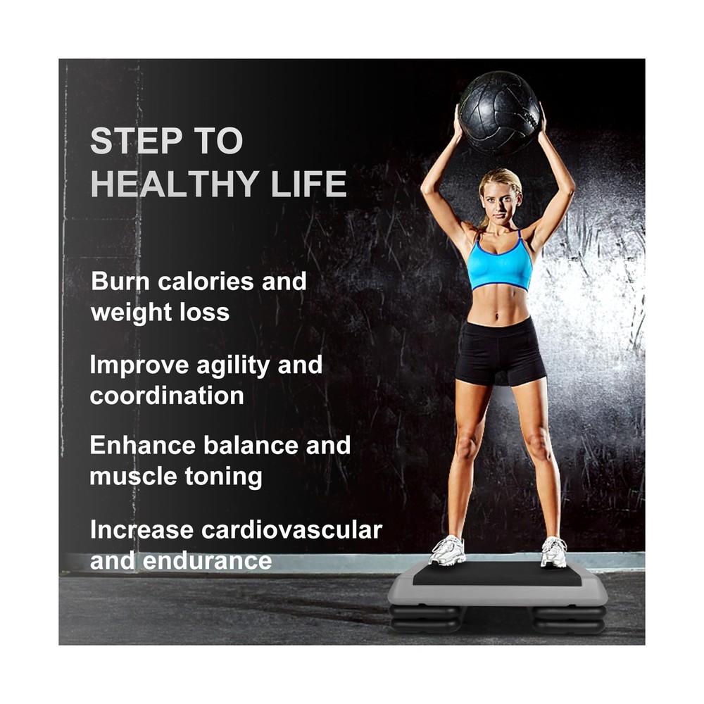 4''-6''-8''Adjustable Aerobic Stepper w/4 Risers Health Workout Step Platform...