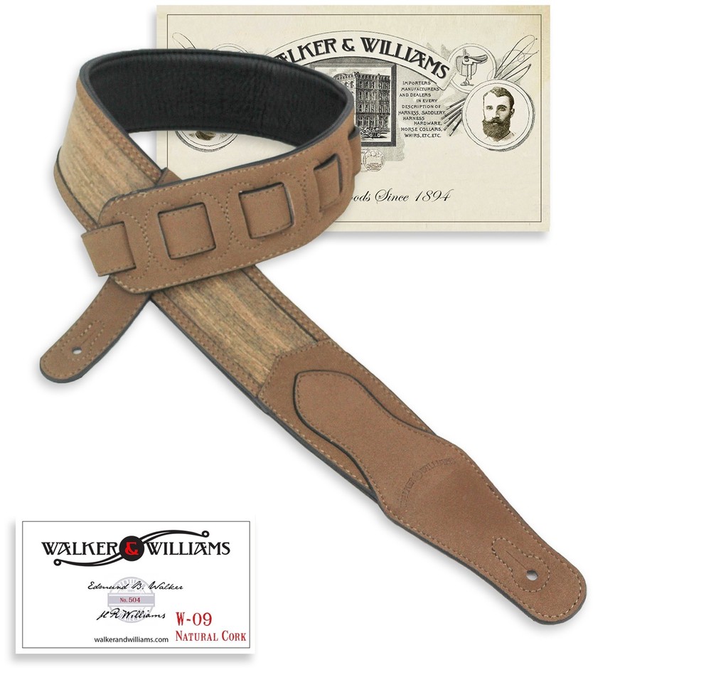 Walker & Williams W-09 Natural Cork & Leather Guitar Strap