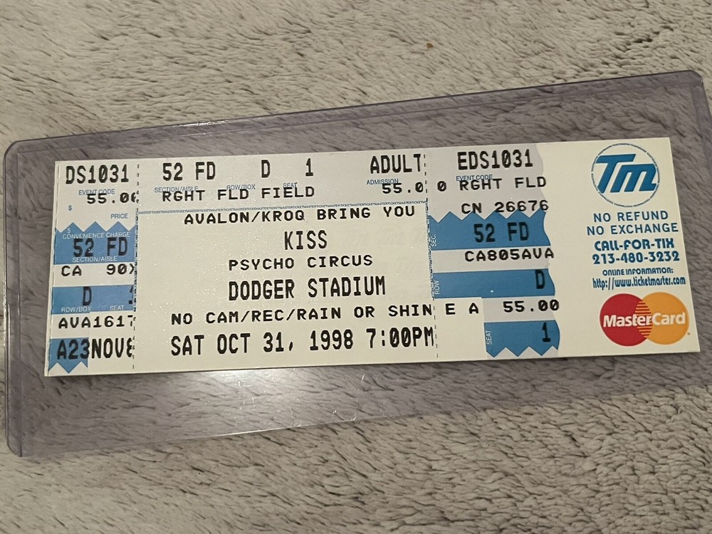 KISS - PSYCHO CIRCUS TOUR OCT 31, 1998 DODGER STADIUM, L.A. FULL UNUSED TICKET