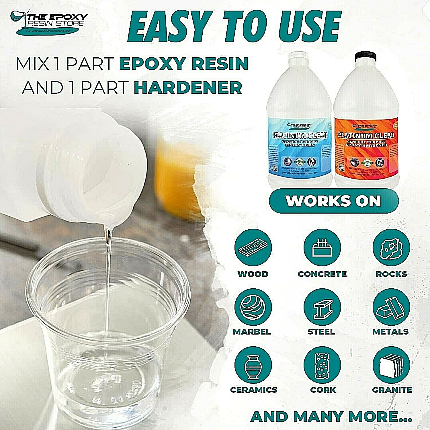 Epoxy Resin Store - self leveling, easy mixing, crafts, coatings, clear - Gallon