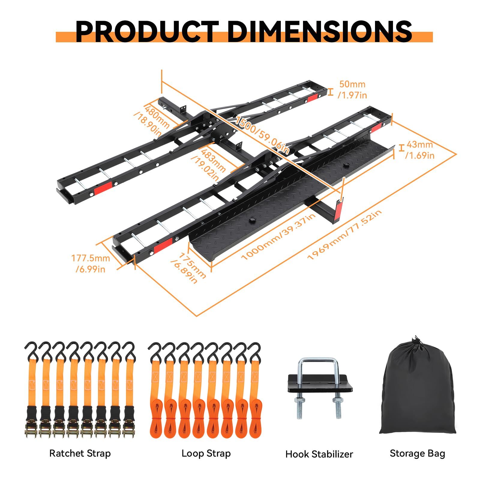600 Lbs Dirt Bike Carrier for 2 Motorcycle Carrier Hitch Mount W/Ramp Heavy Duty