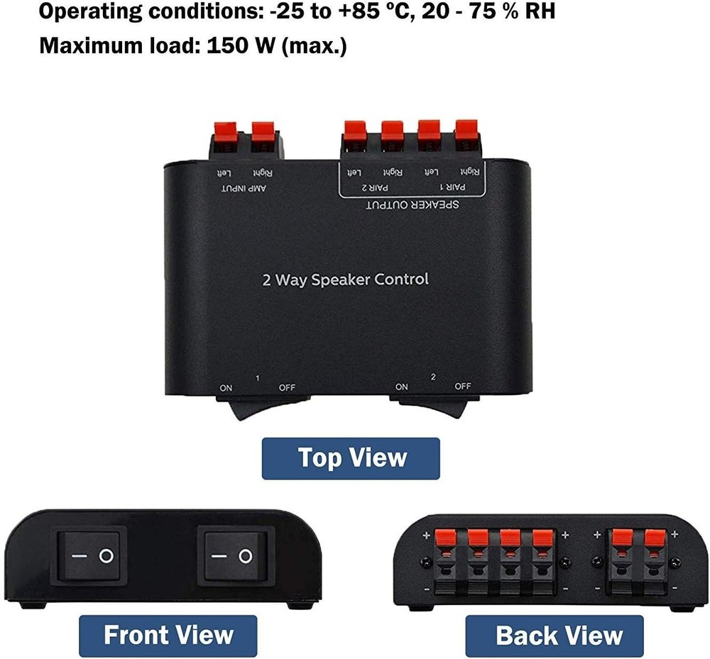 A 2-Channel Speaker Switcher Selector Box with Terminal Claps 150W RMS per Chann