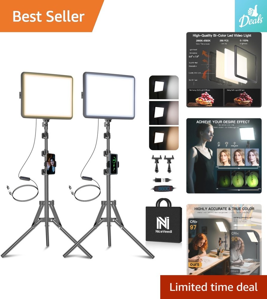 Dimmable 2-Pack LED Lighting Kit for Professional Video & Photography Setup