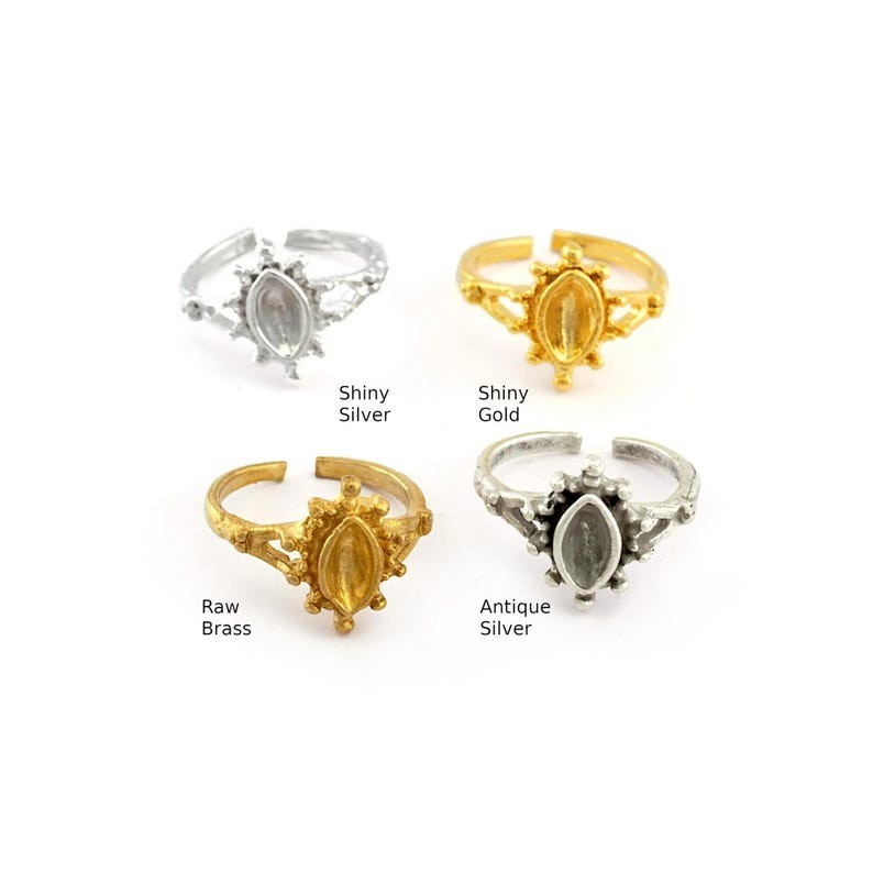 5 pcs Marquise Bezel Blank Adjustable Ring Raw Brass-Antique-Shiny silver 1308