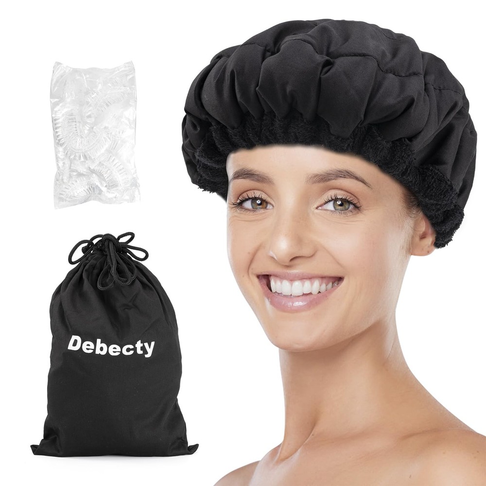 Deep Conditioning, Microwavable Heat Cap for Steaming Hair Black, Black