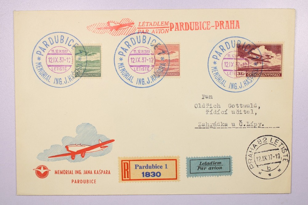 Czechoslovakia 1937 First Flight Pardubice to Prag - L40009
