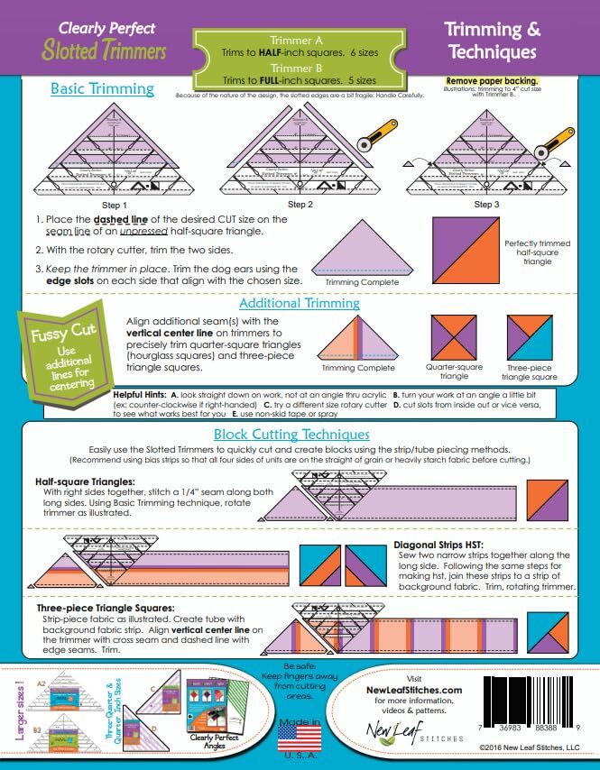Slotted Trimmer Acrylic Template Ruler Half-Square Triangles Strip Piecing