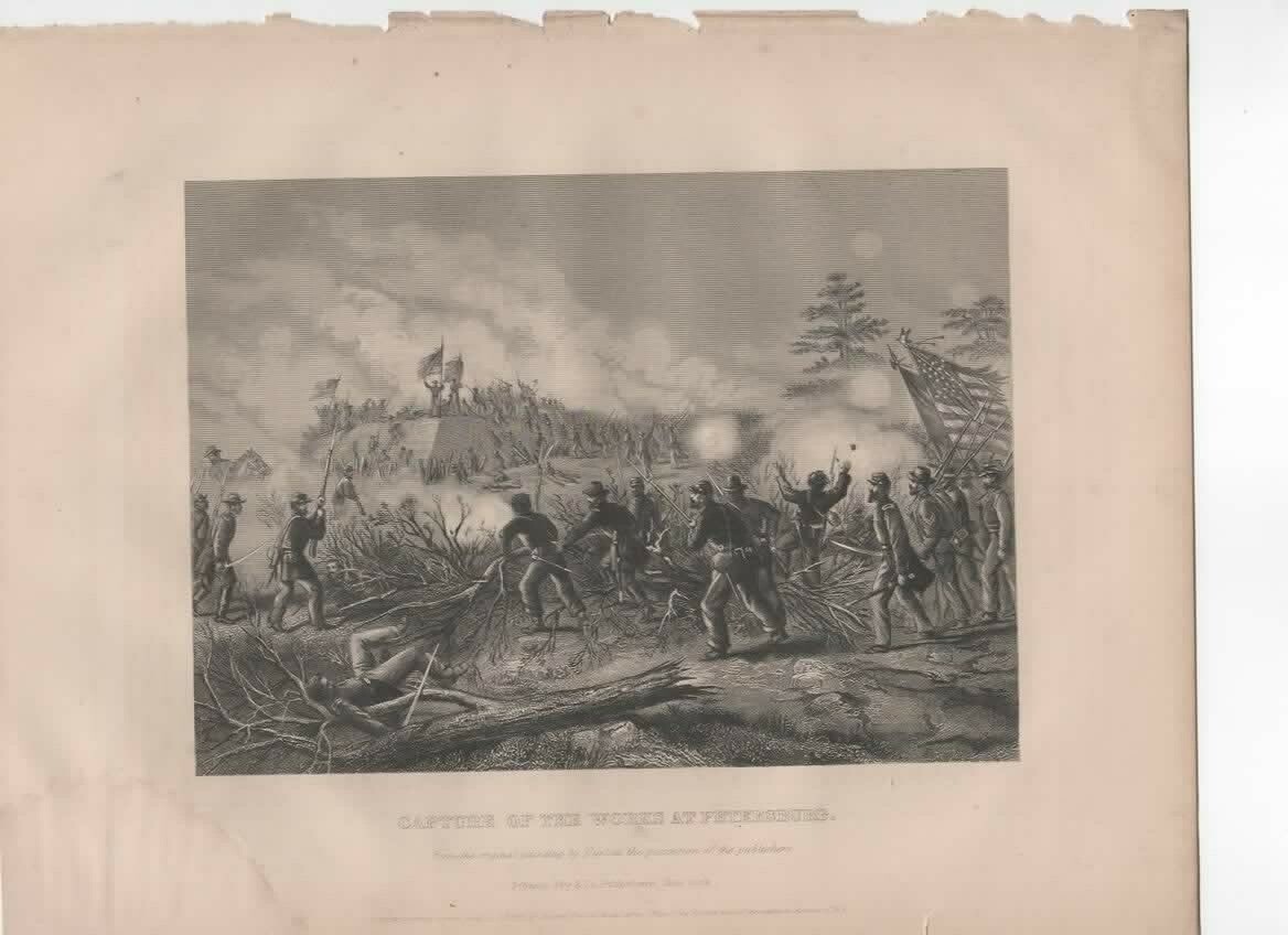 Capture of the Works at Petersburg vintage print 1865 Thomas Nast