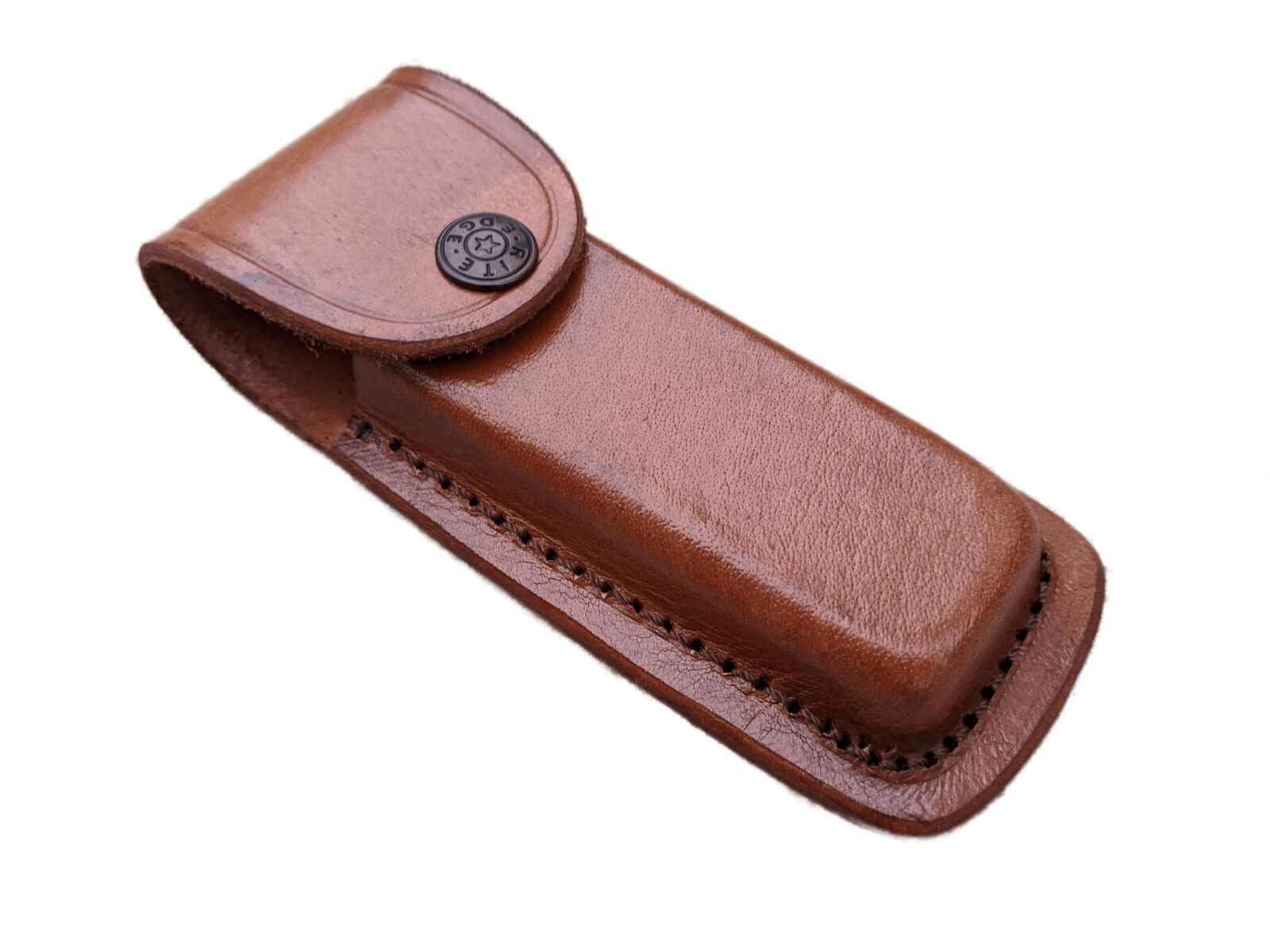 NEW Folding Pocket Knife Sheath 5" Brown Genuine Leather Belt Case