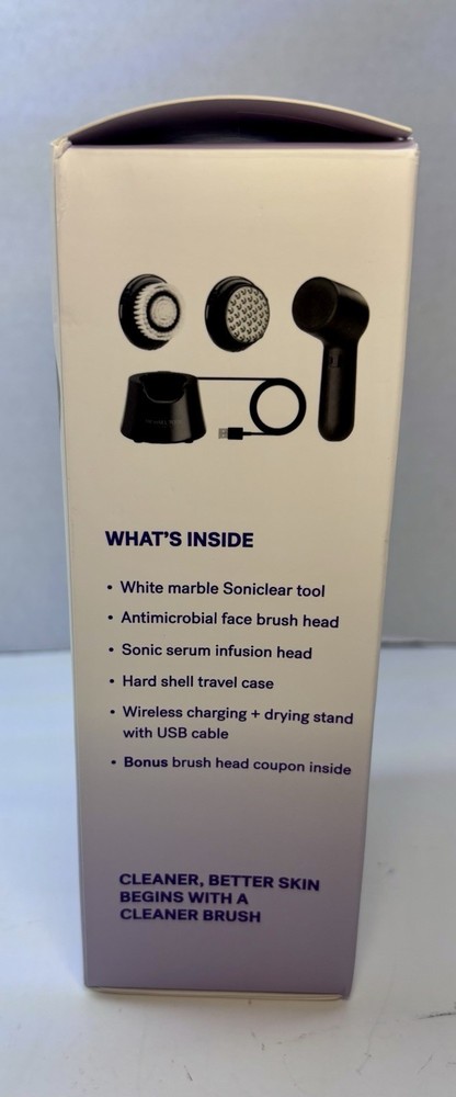 Michael Todd Soniclear Antimicrobial Sonic Cleasing Brush White Marble Open Box
