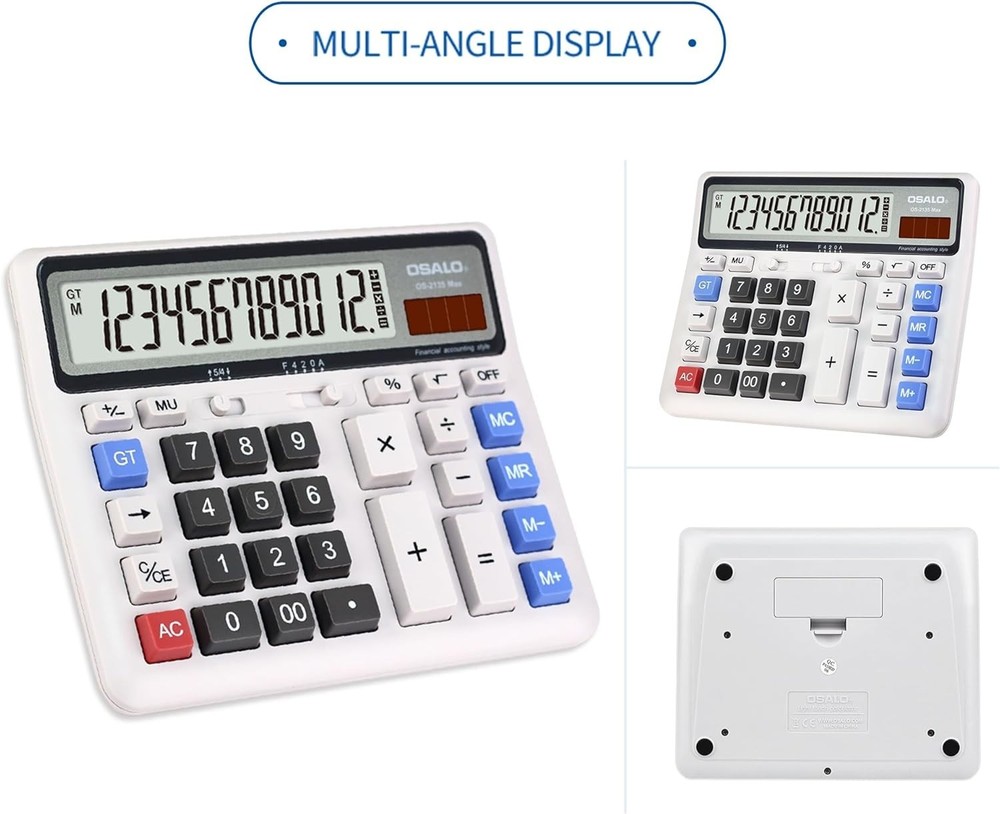 OS-2135 Extra Large LCD Desktop Calculator 12-Digit Solar Battery Powered