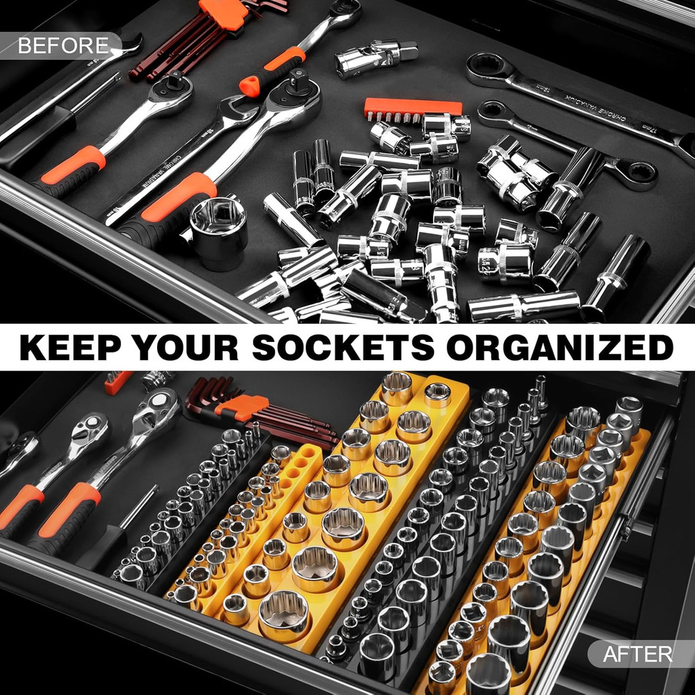 6 Pc Socket Organizer for Tool Box Drawer 143 Metric & SAE Magnetic Holder