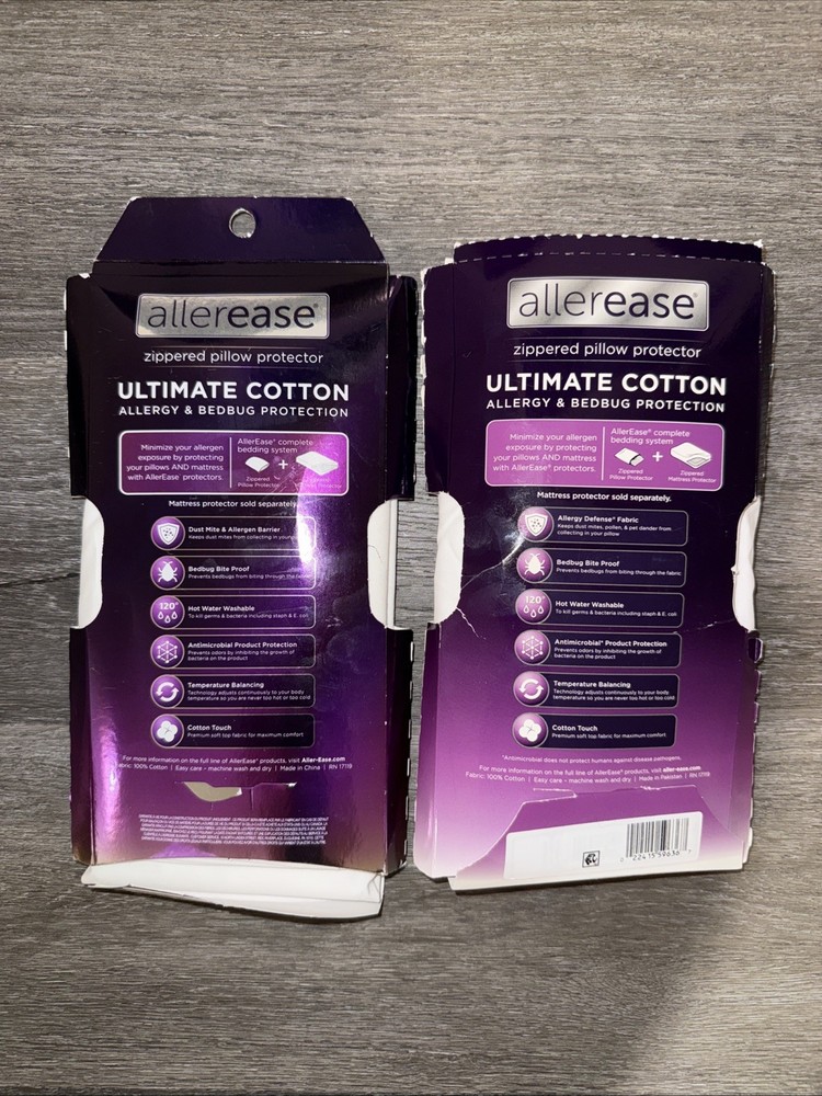 2 AllerEase Ultimate Cotton Zippered Pillow Protector White King Size