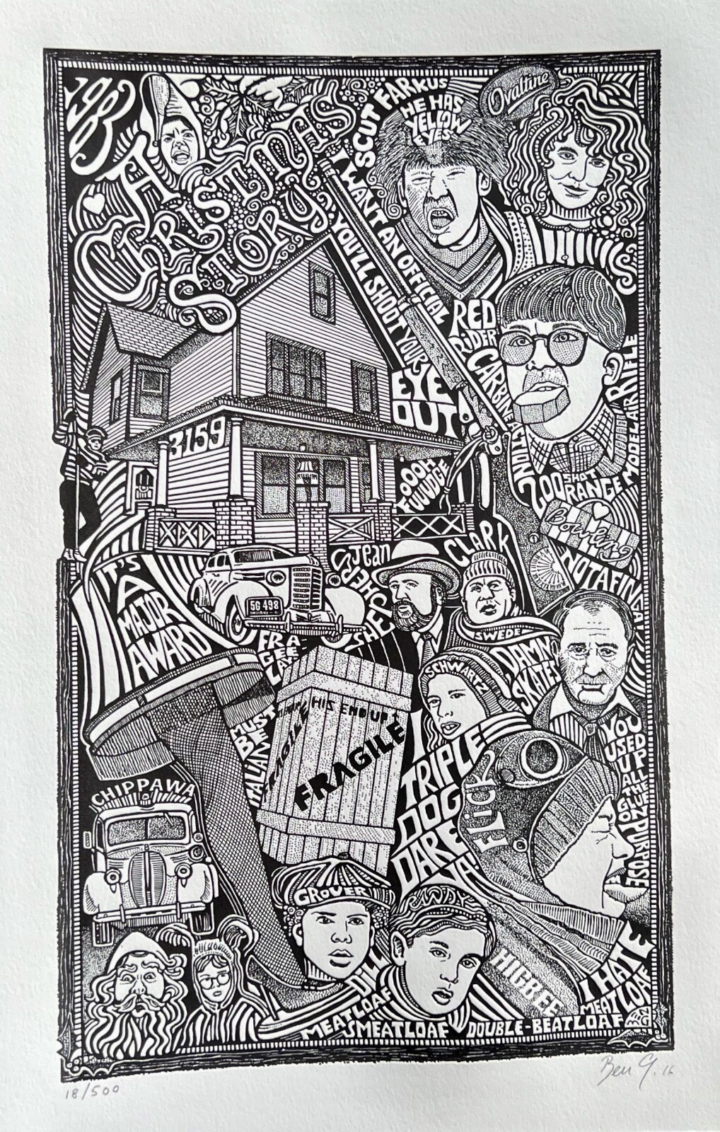 A CHRISTMAS STORY MOVIE Hand Signed Posterography Letterpress Graffiti Art