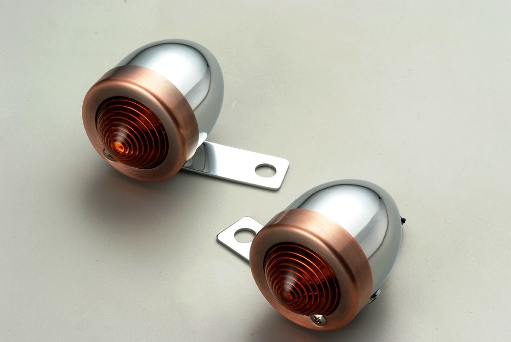 Amber Bullet Lights with mounting bracket, Chrome/Copper.Single Filament; Custom
