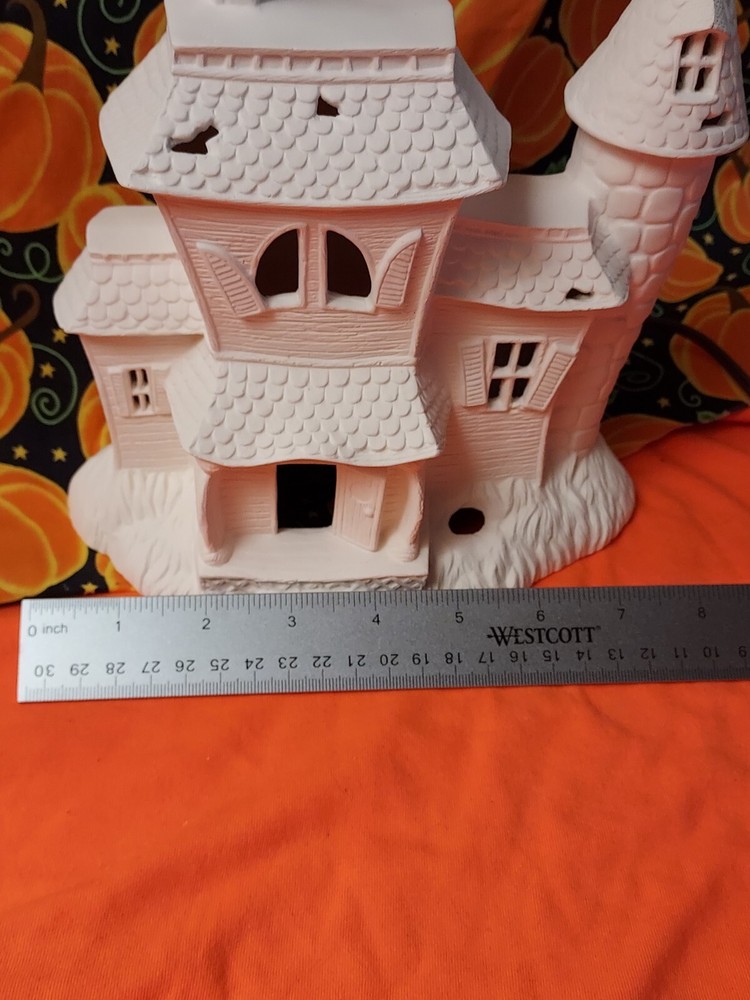 Ceramic Bisque~~ Ready to Paint ~~~ Haunted House with Ghost~~ lights up