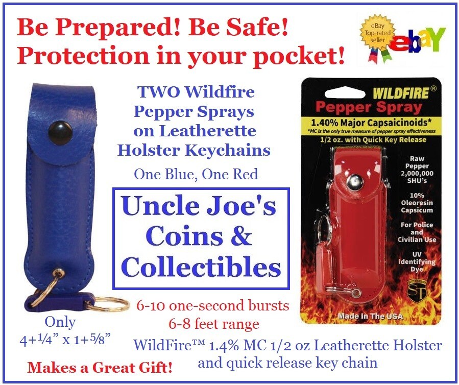 TWO Hottest Pepper Spray Stylish Leatherette w/Key Chains (Red + Blue) Wildfire!