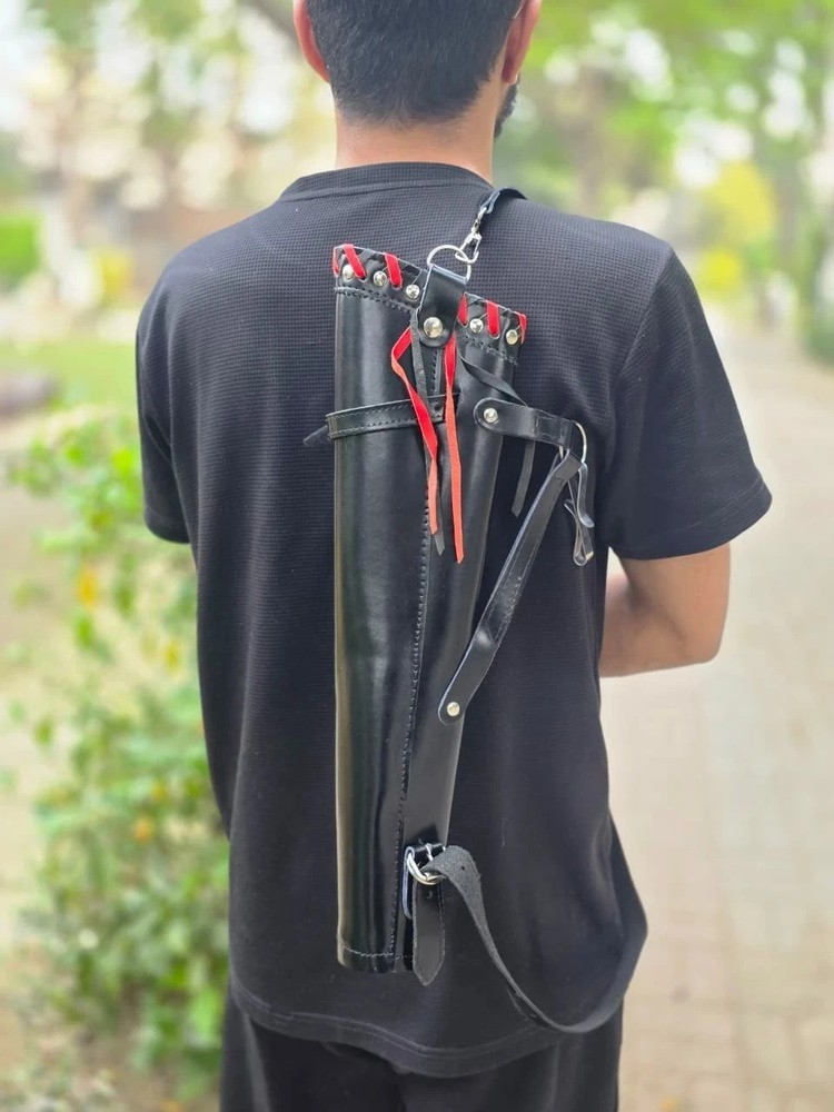 Handmade Leather Archery Quiver Black Adjustable Shoulder Arrow Holder