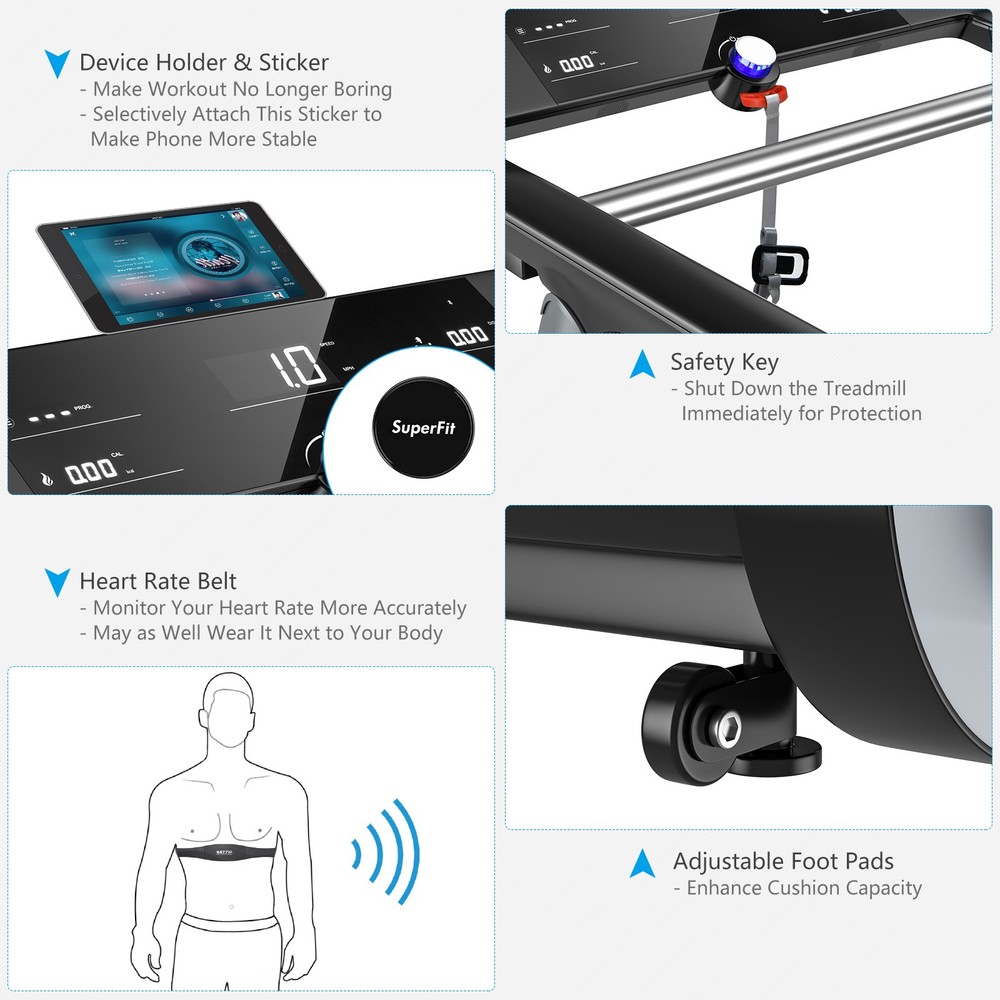 Superfit Electric Jogging Machine Folding Treadmill Bluetooth10 Preset Programs