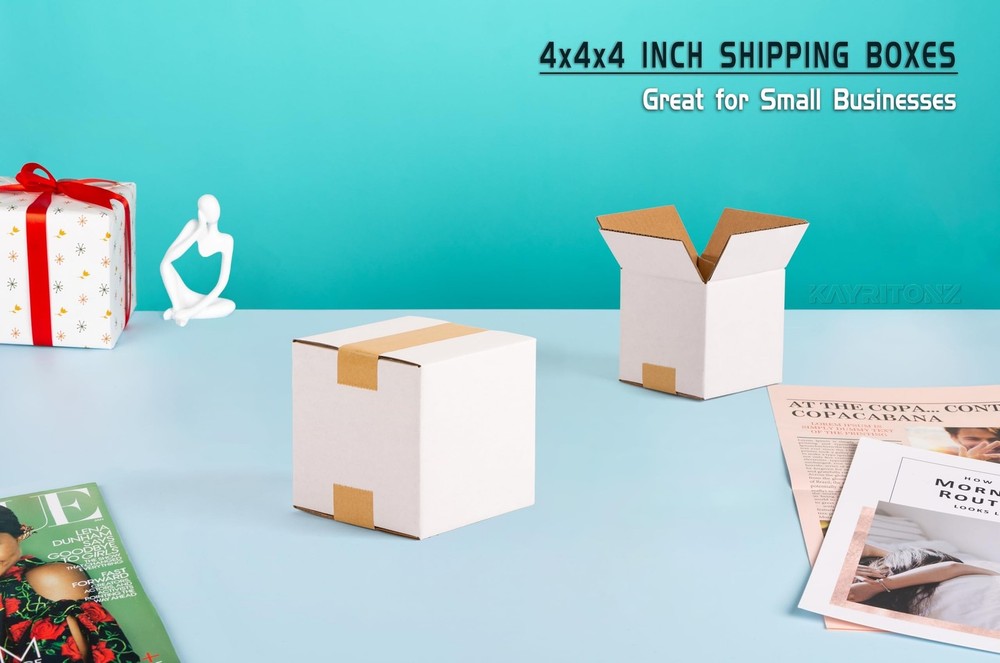4x4x4 inch Small Shipping Boxes, White Corrugated Cardboard Boxes for E-Comme...