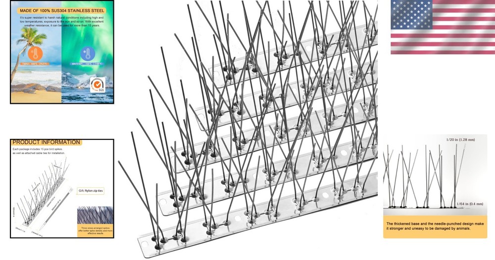 Stainless Steel Bird Spikes Kit 17ft - Durable & Humane