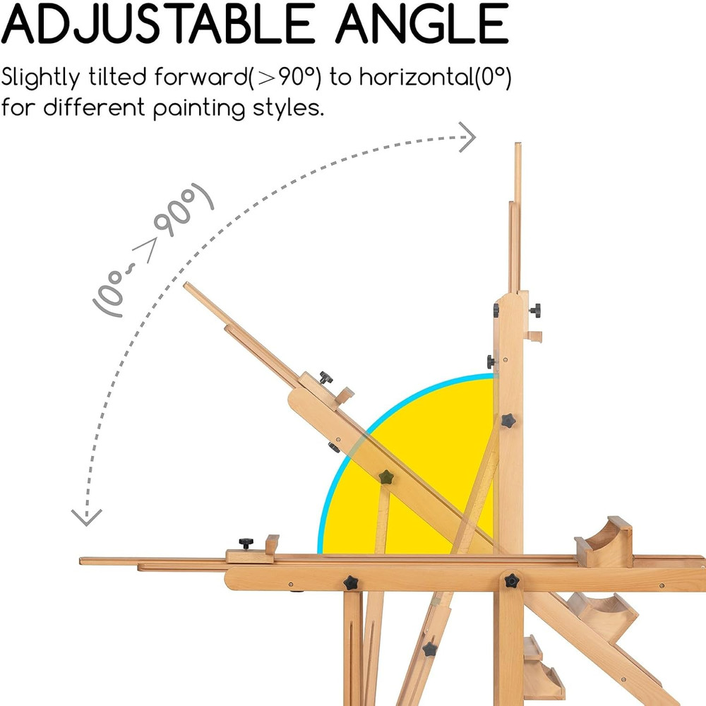 Extra Large Heavy-Duty H-Frame Studio Easel - Solid Beech Wooden Artist Professi