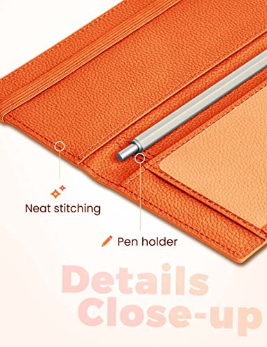 Checkbook Cover for Personal Checkbook, Checkbook Holder with Pen Orange