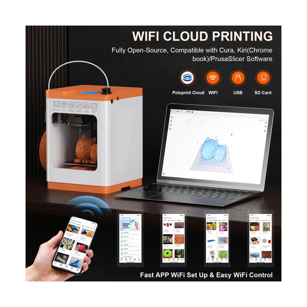 Newest Tina2S 3D Printer, HEPHI3D 3D Printers WiFi Cloud Printing Auto Bed Le...