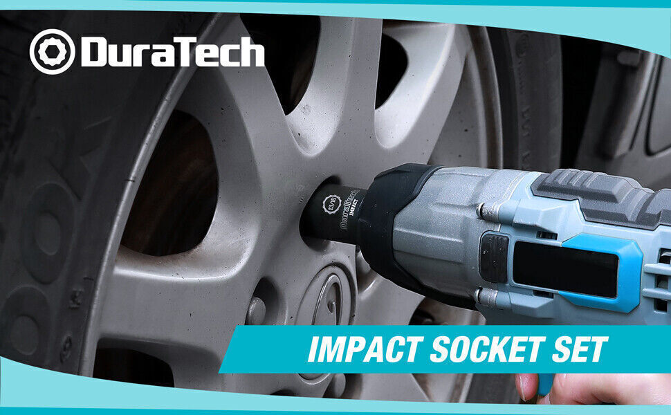 DURATECH 1/2" Dr Impact Socket Set 12PC SAE Sockets Swivel Adapter Extension Bar