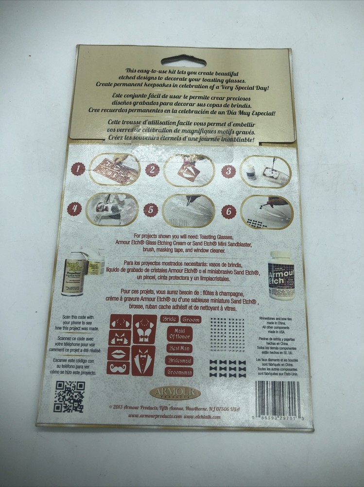 Armour Reusable Self Stick Glass Etching Stencil Kit ~ Wedding Celebration