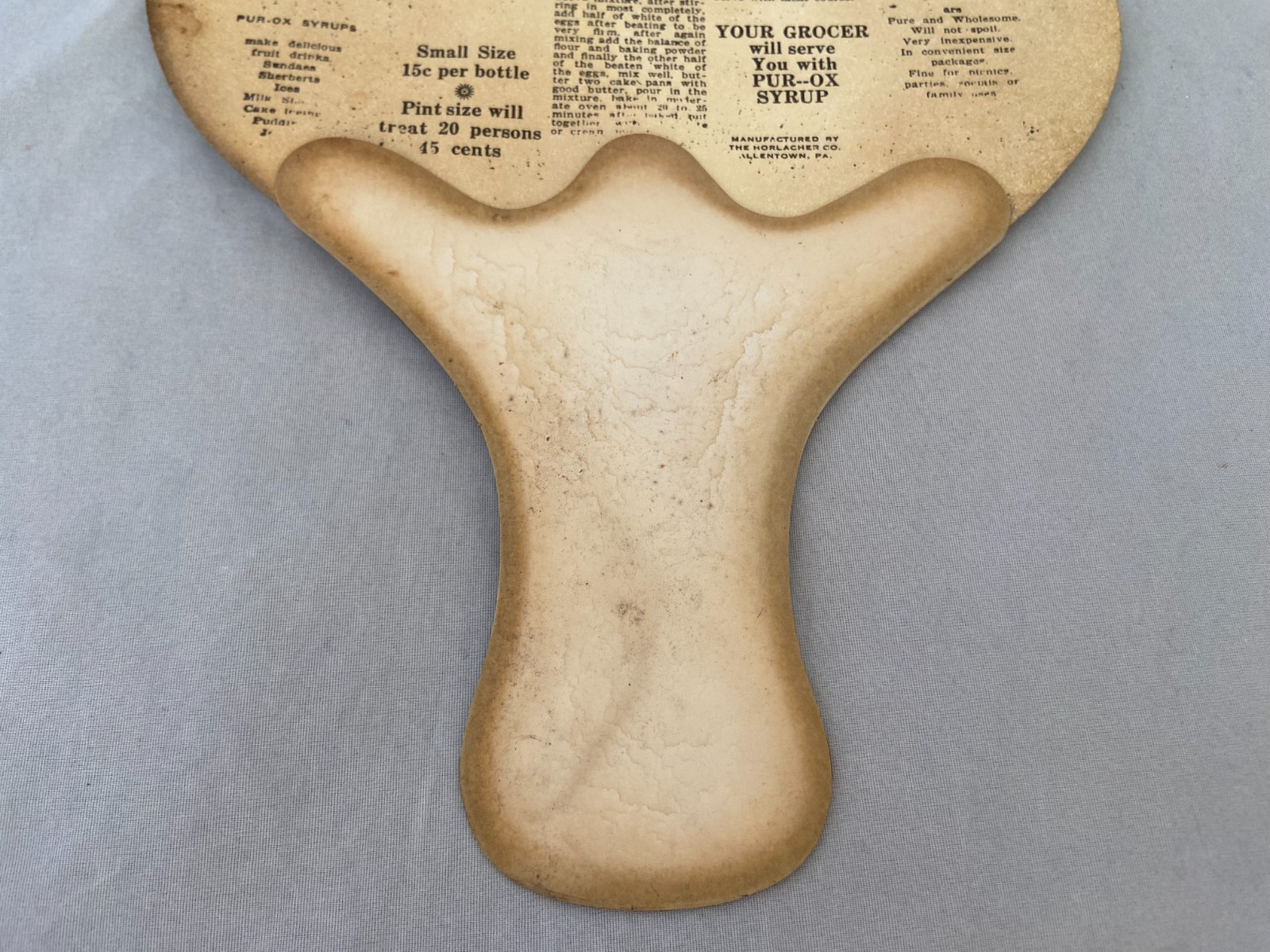 Vintage Advertising Die Cut PUR-OX SYRUPS Cardboard Handheld Fan