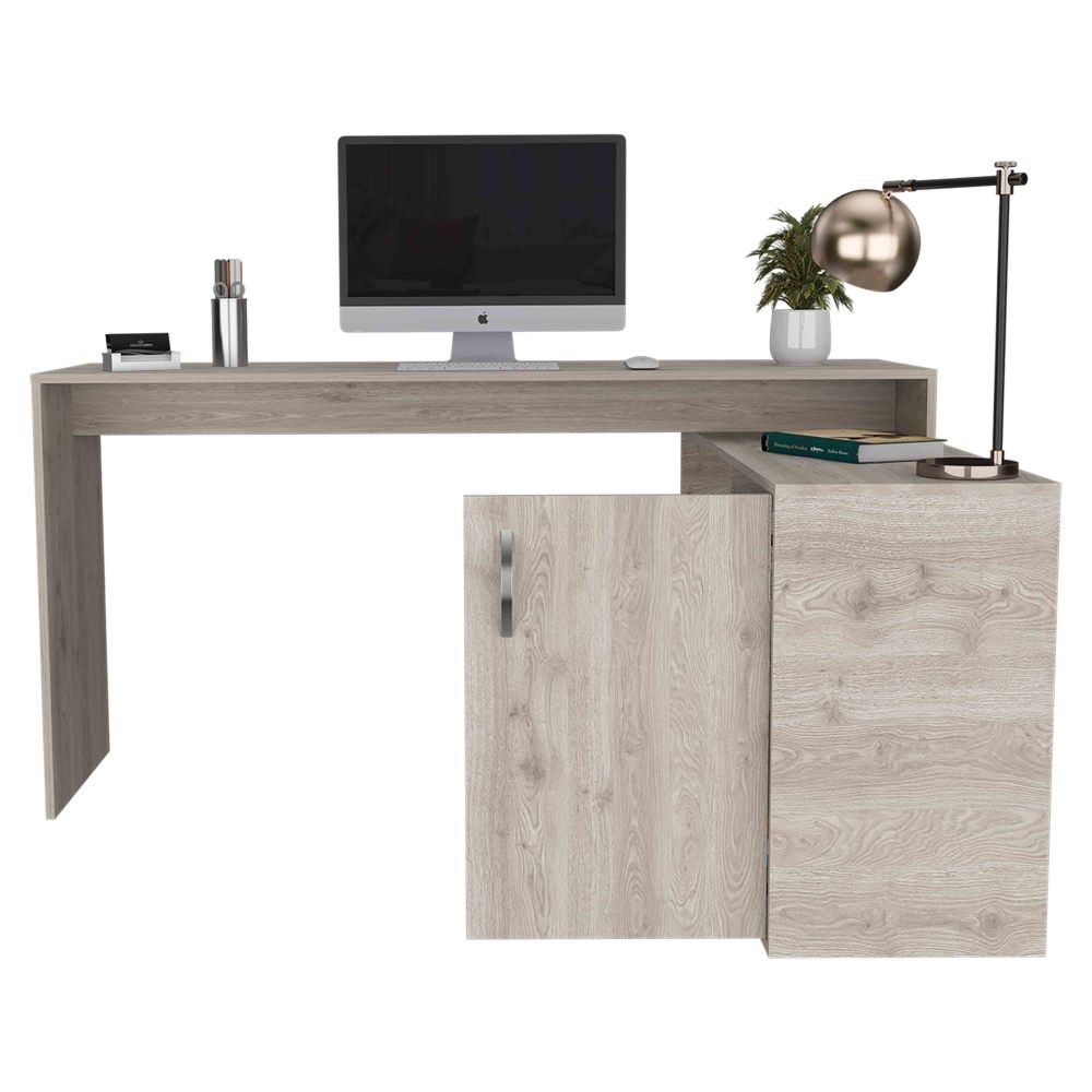 Corner L-Desk w/ Storage - Open & Closed Cabinets - Compact Computer Setup