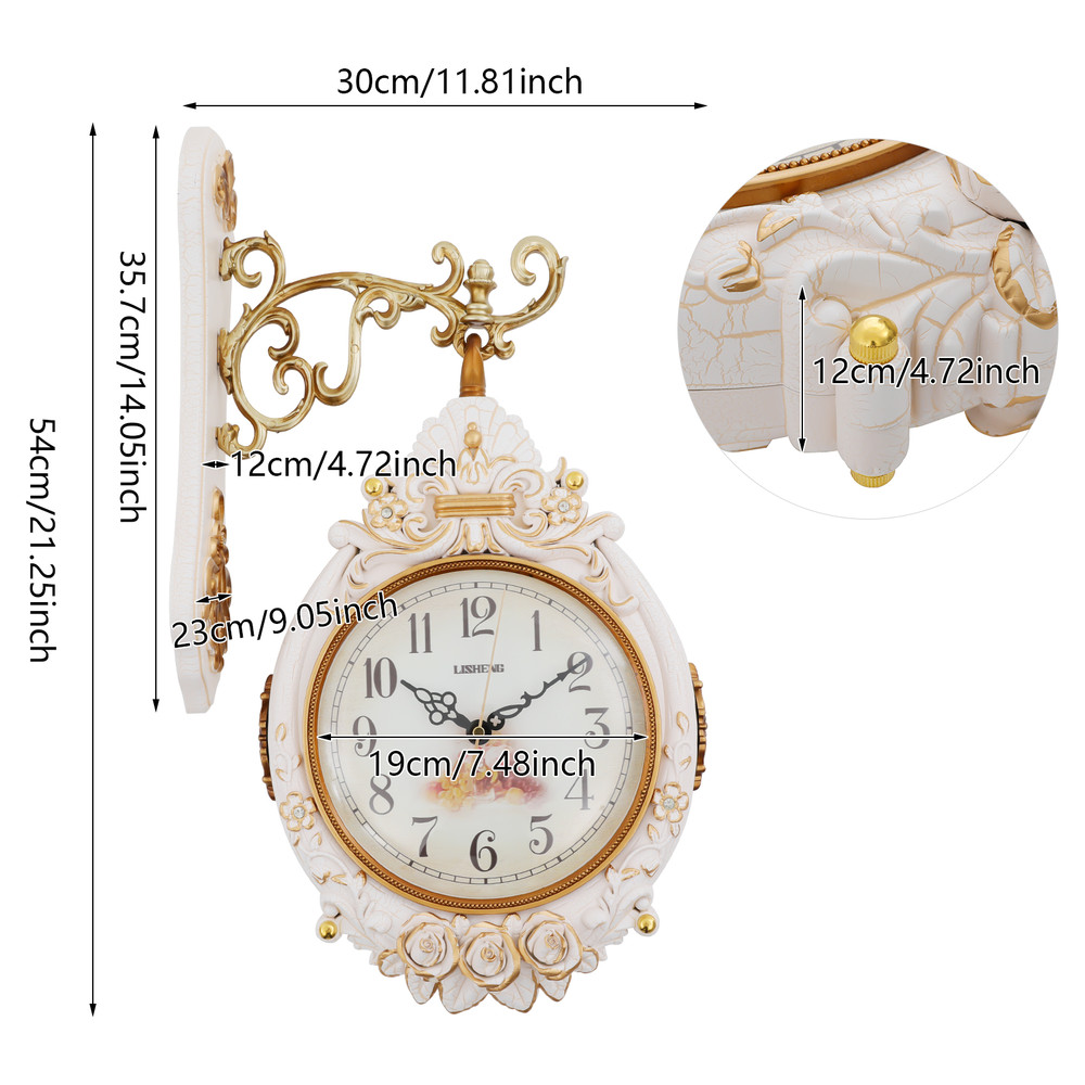 Double-Sided Wall Mounted Clock Accurate Pointer Clock Vintage Hanging Clock NEW