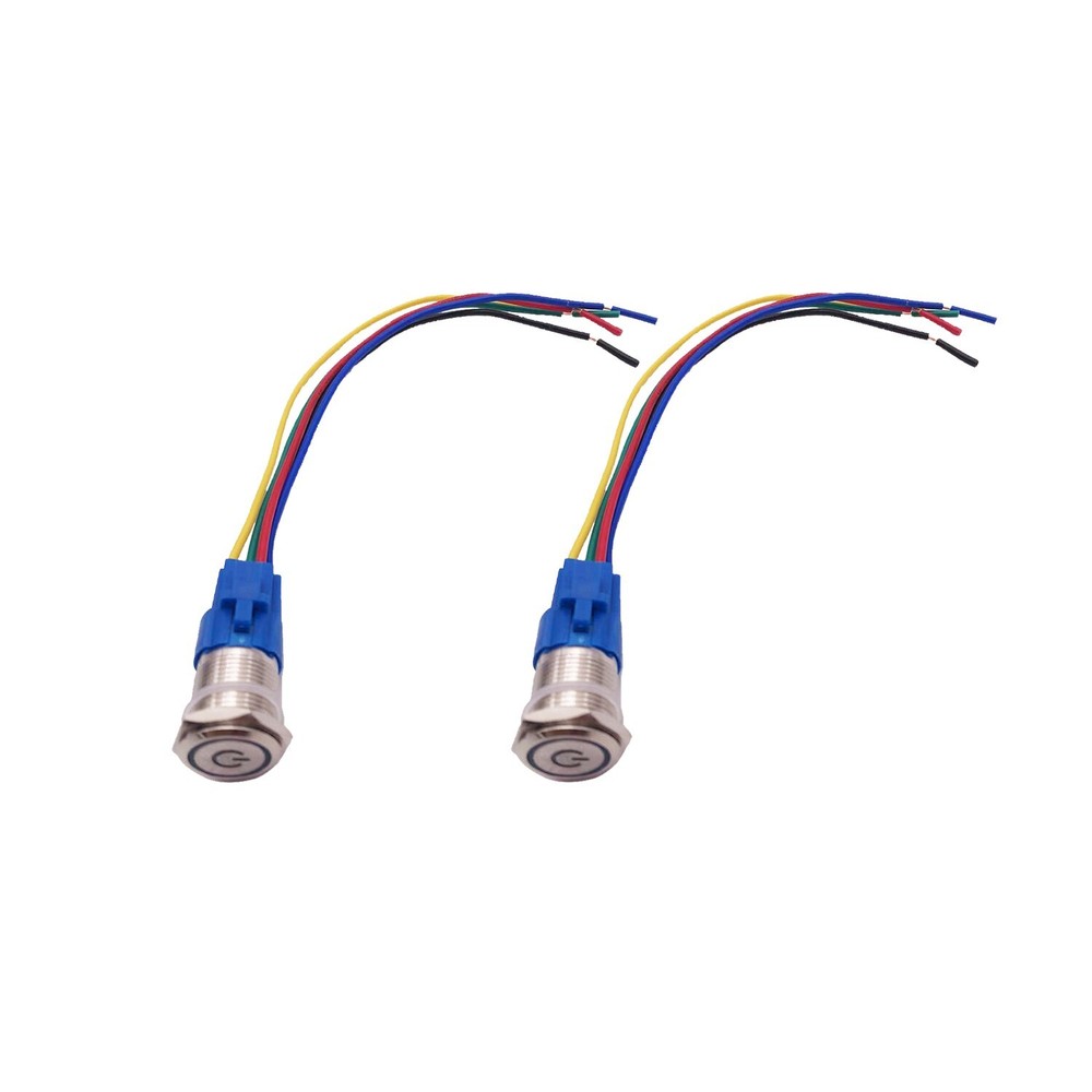 2 pcs Blue 16mm 12V LED ON OFF Push Button Power Switch Latching
