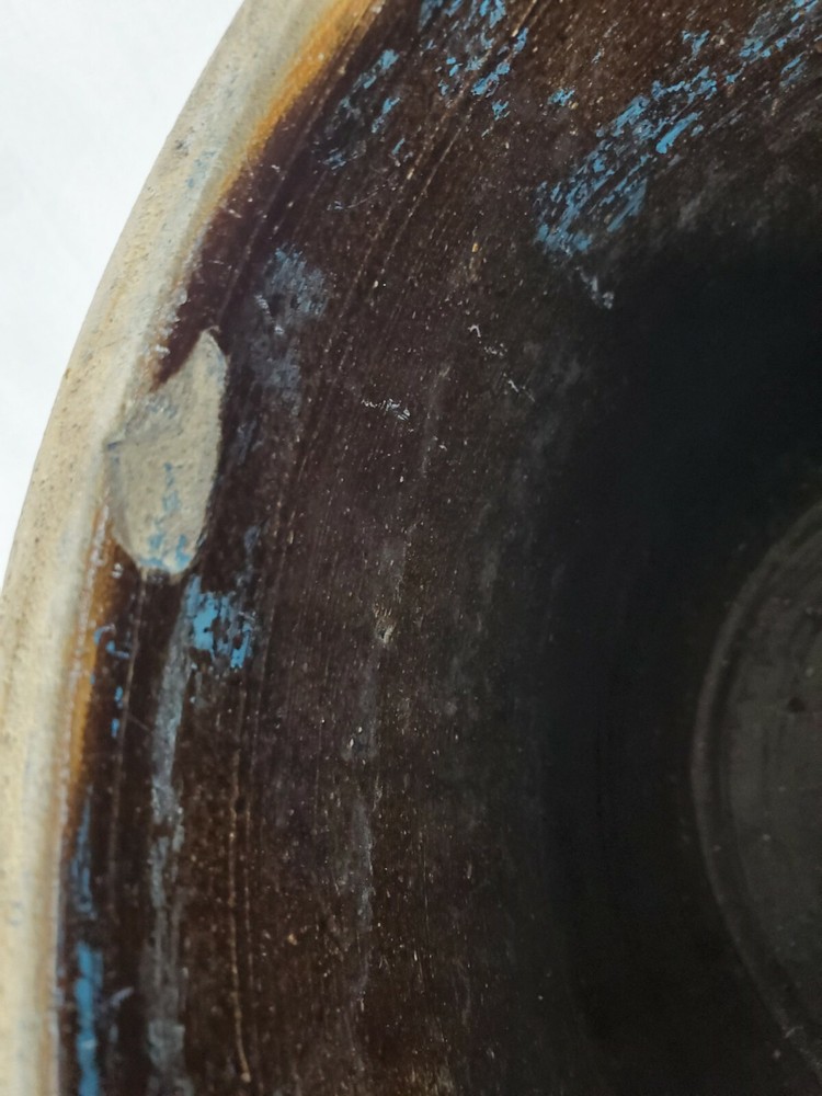 Primitive E.S.&B 2-Gal Beige Salt Glazed Stoneware Crock Blue Cobalt Stencil