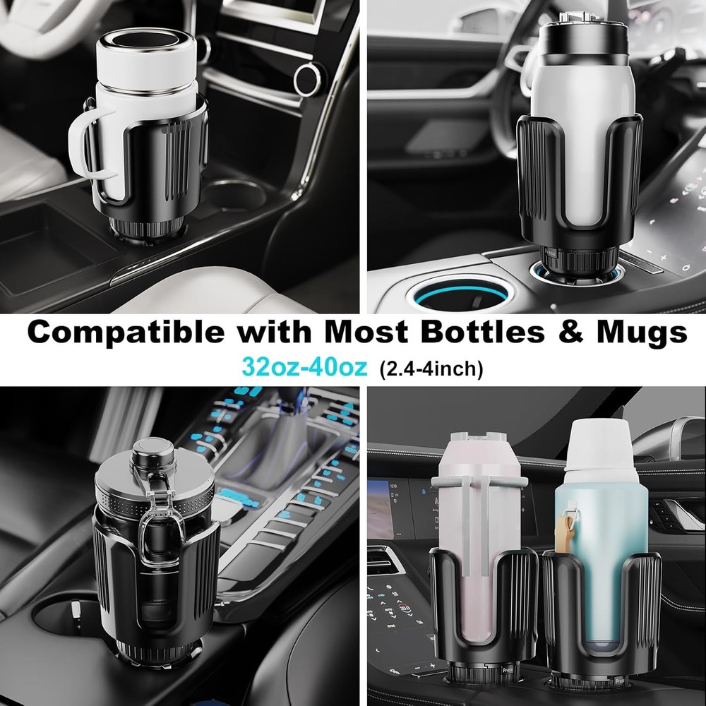 Car Cup Holder Expansion Adapter Adjustable Base for Large Bottles in 3"-4"