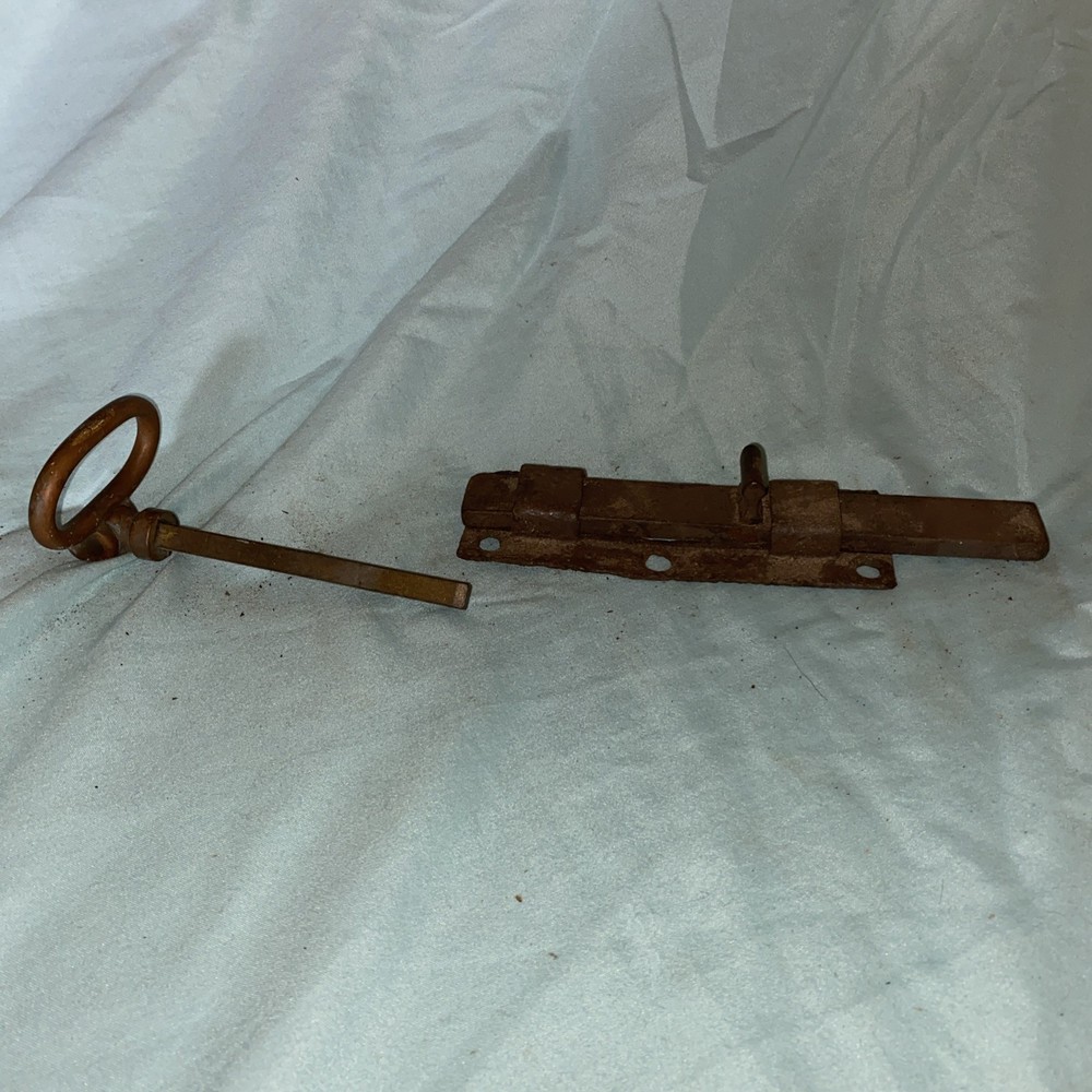 Antique Cast Iron Sliding Bolt Latch & Bronze Closet Lever Handle