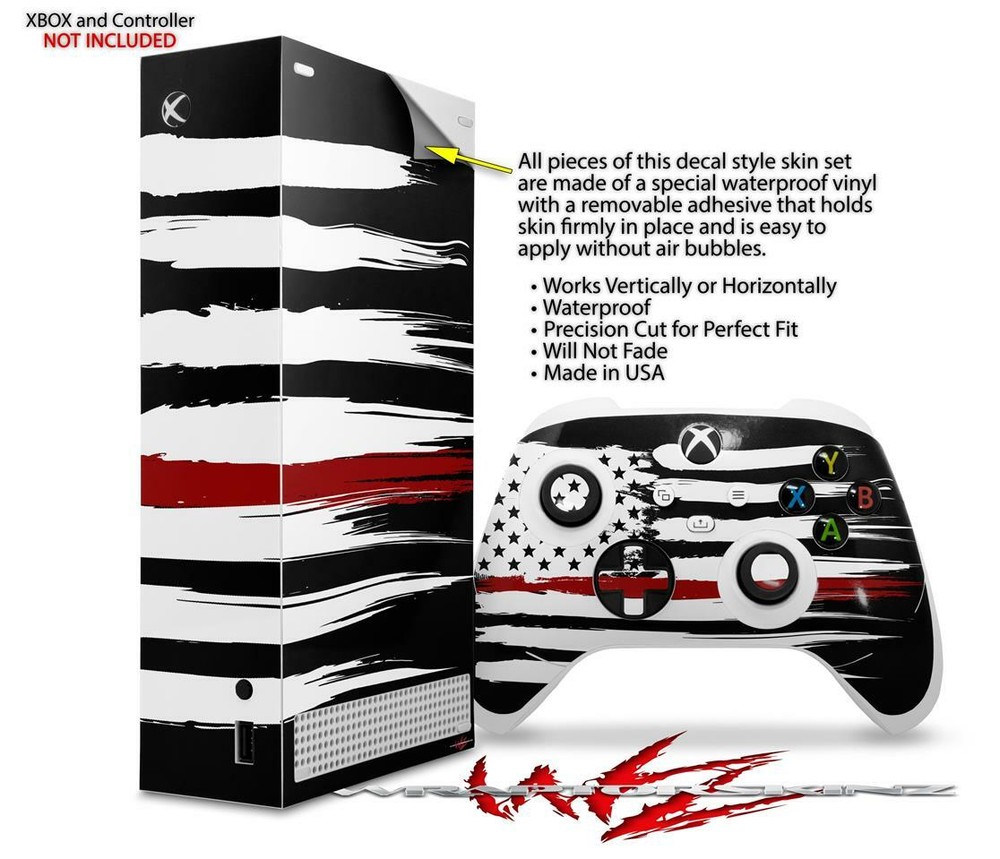 Skins XBOX Series S Console Controller Brushed USA American Flag Red Line