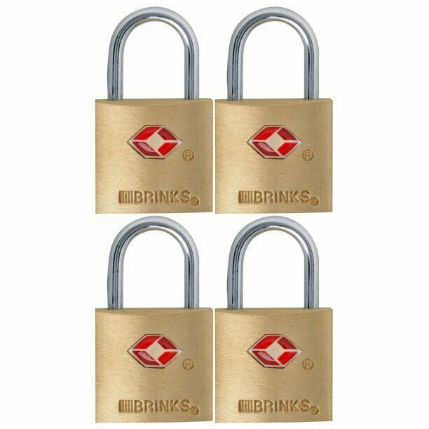 BRINKS TSA SOLID BRASS TRAVEL PADLOCK 4 PACK *DISTRESSED PKG