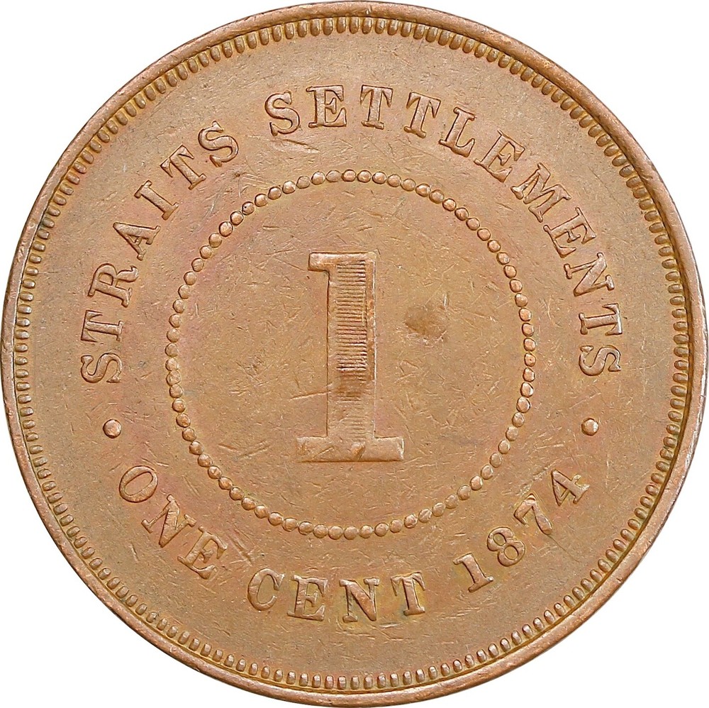 A160, Straits Settlements, Victoria, 1 Cent 1874 Good Grade!