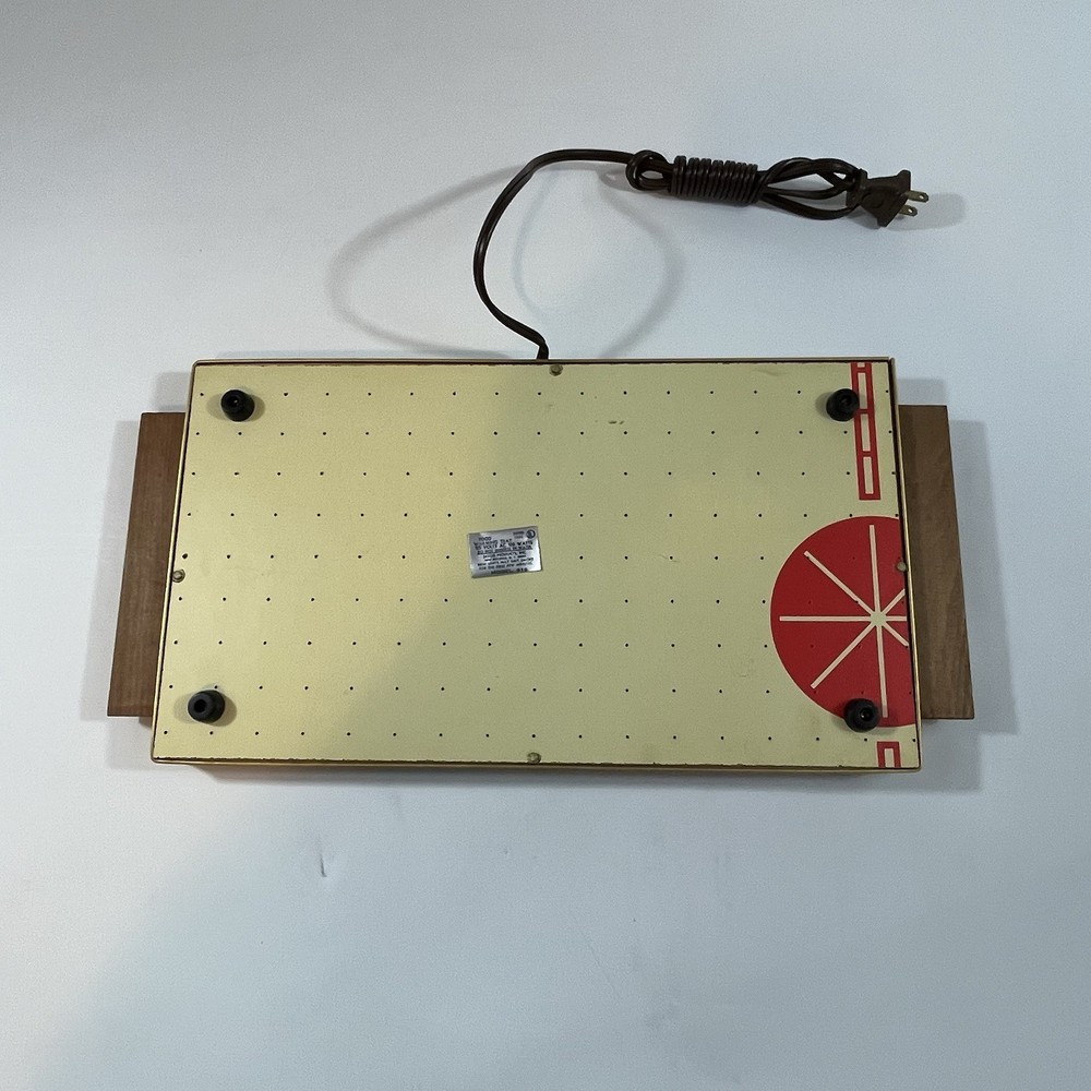 JASCO 919 Electric Warming Tray MCM Atomic Pattern Wood Handles TESTED WORKING